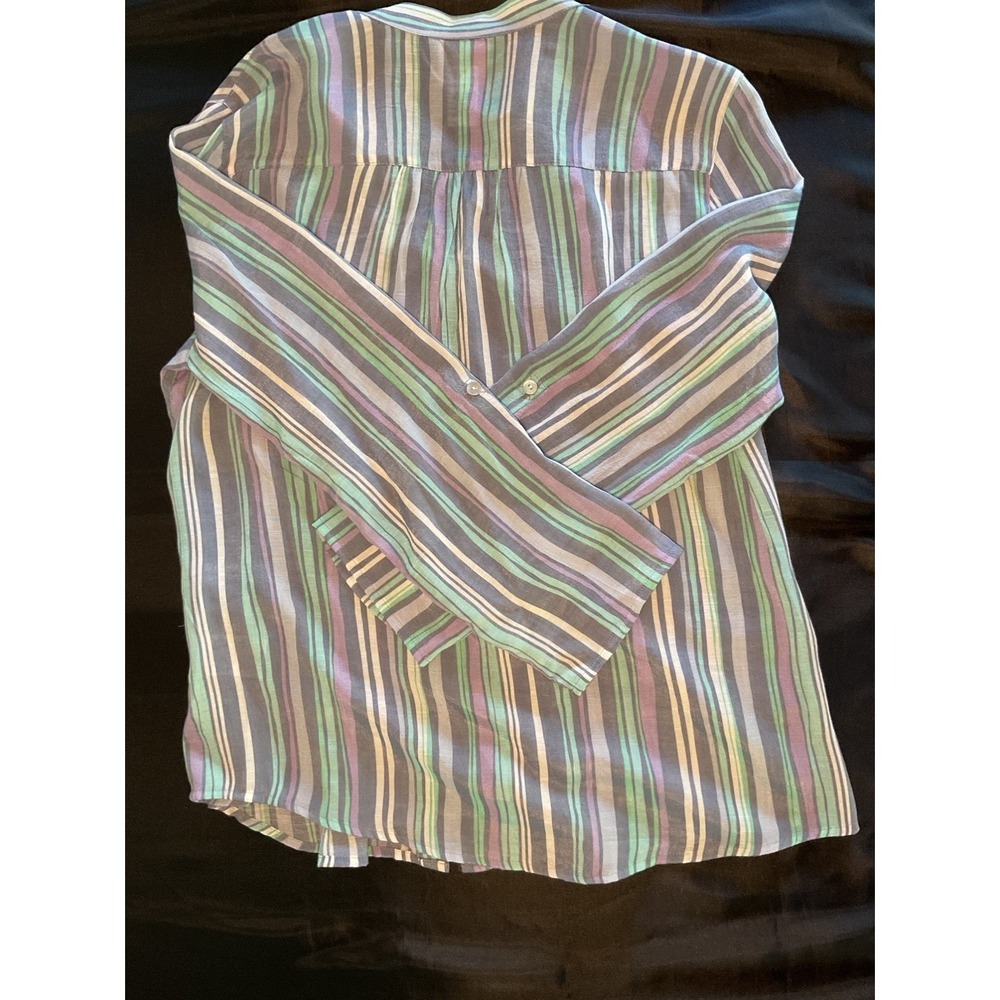 Ruby Rd Womens Medium Striped Button Down Blouse Blue Green Purple 58543 GG - Picture 2 of 10